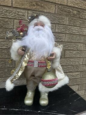 Gold , pink and white  Santa  Figurine 15”